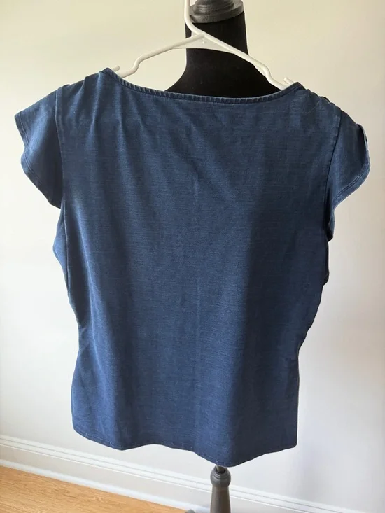 White House Black Market Indigo Blue Flutter Sleeve Top - Picture 3 of 6